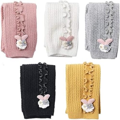 Looching 5 Pack Baby Little Girls Ruffle Lace Accessories Ankle Cable Knit Leggings Pants Kids Footless Tights Stocking