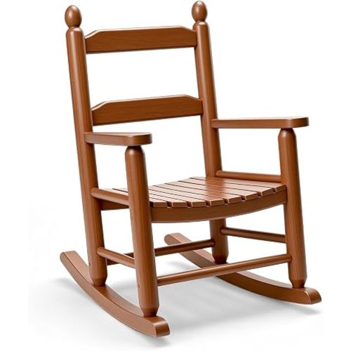 Kids Wooden Rocking Chair, Toddler Rocker Chair with Armrests, Indoor Outdoor Children Rocking Seat for Ages 3-6, Solid Wood Kids Furniture for Patio, Bedroom, Playroom