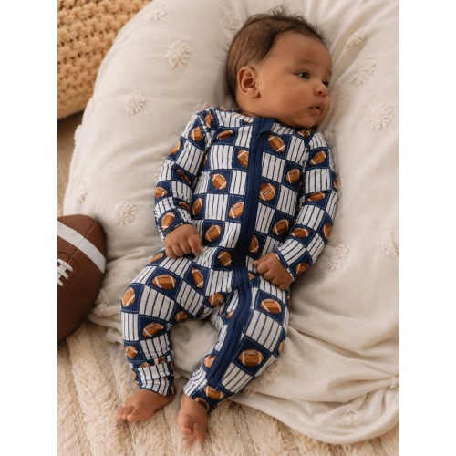 2-Way Zip Romper, Football Patchwork – SpearmintLOVE