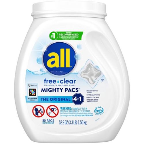 All Unscented Laundry Detergent Pacs - 80ct: Dermatologist Tested, Hypoallergenic, Dye-Free