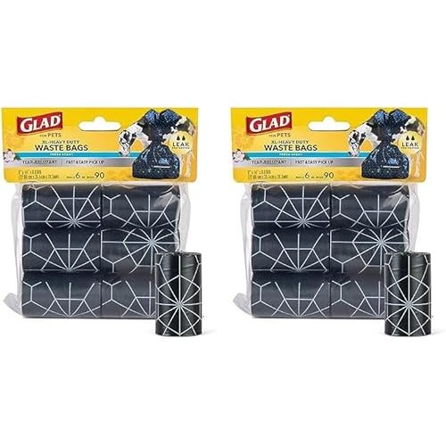 Glad for Pets Extra Large, Heavy Duty Scented Dog Waste Bags Refill Rolls, Fresh Scent | Tear Resistant Doggie Poop Bags for Dogs, 6 rolls, Total 90 Count (Pack of 2)