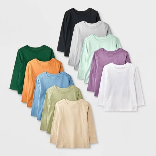 Toddler Boys' 10pk Long Sleeve Solid T-Shirt - Cat & Jack™ 2T