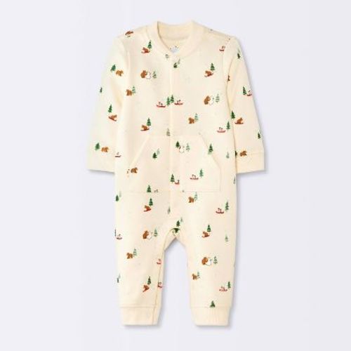 Baby Bear Building Snowman Sweatshirt Romper - Cloud Island™ Cream 3-6M