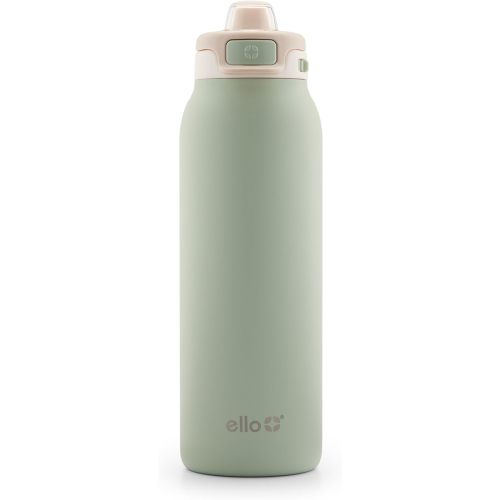 Ello Pop & Fill 32oz Stainless Steel Water Bottle with Quick Fill Technology, Double Walled and Vacuum Insulated Metal, Leak Proof Locking Lid, Sip and Chug, Reusable, BPA Free, Pistachio