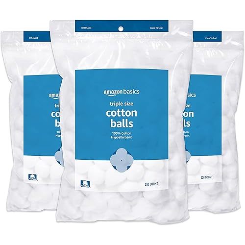Amazon Basics Cotton Balls, 600 Count (3 Packs of 200) (Previously Solimo)