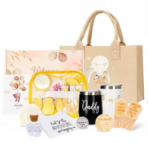 Defresit Baby Shower Gift Basket for New Mom with Tumblers Decision Coin | 13Pcs newborn gift basket with tumblers and decision coin, perfect for pregnancy, gender reveal, first time mom & new parents