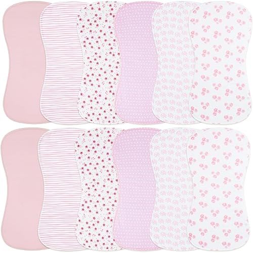 Baby Burp Cloths Large Size 3-Layers Thicken 100% Cotton Super Absorbent and Soft Baby Spit Up Burping Rags Baby Burp Cloth Set for Girls 12 Pack
