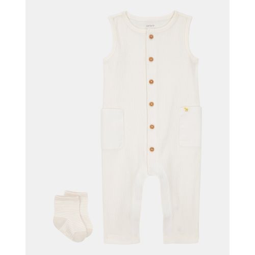 Baby 2-Piece Jumpsuit & Sock Set - Ivory