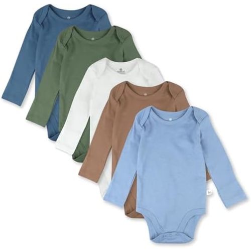 HonestBaby 5-pack Long Sleeve Bodysuits One-piece for Infant Baby Boys, Earthy Blues, 0-3 Months