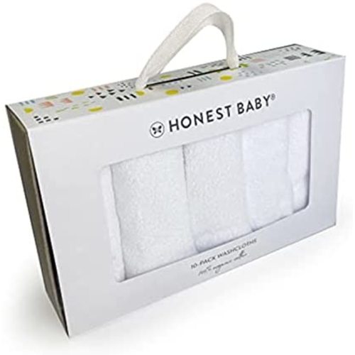 HonestBaby 10-Pack Organic Cotton Baby-Terry Wash Cloths, Bright White, One Size