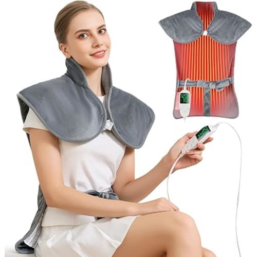 Electric Heating Pad for Neck Back Shoulder Pain Relief, 25"x37" Large Full Body Weighted Heated Pad for Menstrual Cramps - 5 Heat Levels/Snug Fit, Birthday Gifts for Women Men Mom Dad Elders