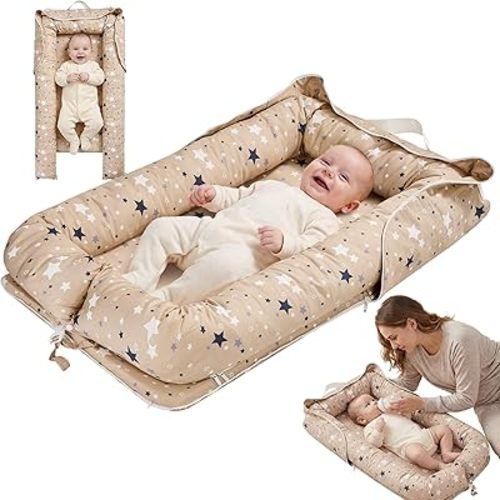 Baby Lounger for Newborn, Breathable and Soft Baby Lounger Pillow, Portable Infant Lounger with Removable Cover, Adjustable Lounger for Baby 0-12 Months, Tummy Time Baby Lounger for Home and Travel