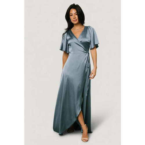 Vara Satin Maxi Wrap Dress | Dusty Blue