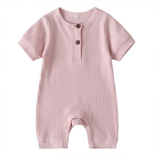 Darzheoy Newborn Baby Rompers Round Neck Solid Color Jumpsuits Short Sleeve Casual Button Thin Summer Crawling Pajamas Clothes For Boys And Girls ,Size 0-18 Months