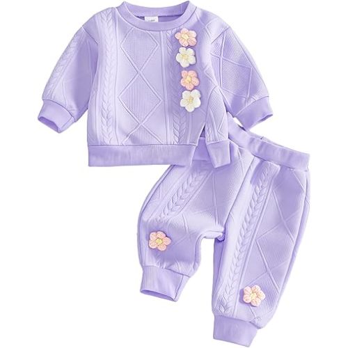 Toddler Baby Girl Outfits Long Sleeve Solid Sweatsuit Pants 2 Piece Clothes Fall Winter Infant Sweater Set 3M-5T