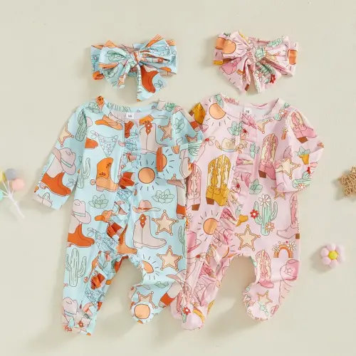 Newborn Baby Girl Western Clothes Cowgirl Boots Footie Rompe - TikTok Shop