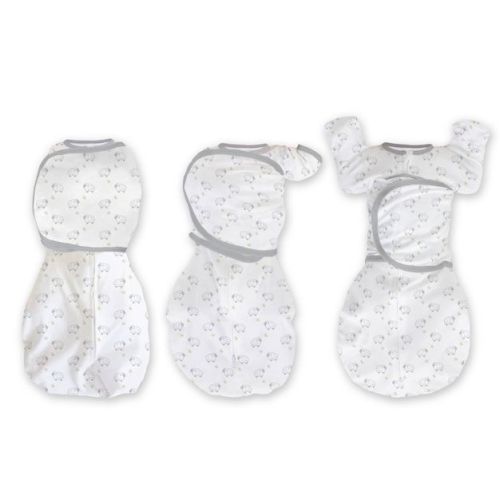 SwaddleDesigns Baby Omni Swaddle Sack with Wrap, Arms Up Elbow Length Sleeve with Mitten Cuffs - Tiny Lambs - 0-3m