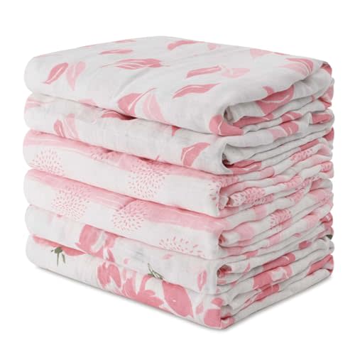 GLLQUEN BABY Receiving Blanket Boy Cotton Muslin Swaddle Blankets Girl Newborn Squares Breathable & Soft Thin Baby Blankets Cloths Double Absorbent Infant Swaddling Wrap - 6 Pack (Flower)