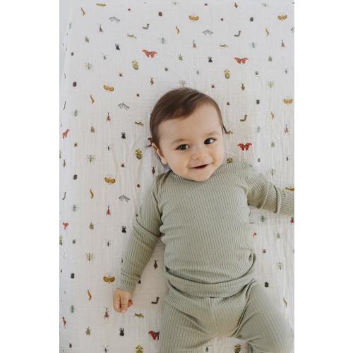 Cutie Crawlies Muslin Crib Sheet – Vintage Insect Baby Shower Gift