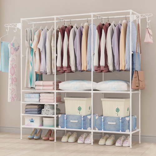 Leyeet 63” Wx14” Dx67” H Clothes Rack Heavy Duty Clothing Racks for Hanging Clothes, Metal Clothing Rack Heavy Duty Wire Garment Rack Free Standing Closet Portable & Sturdy, White