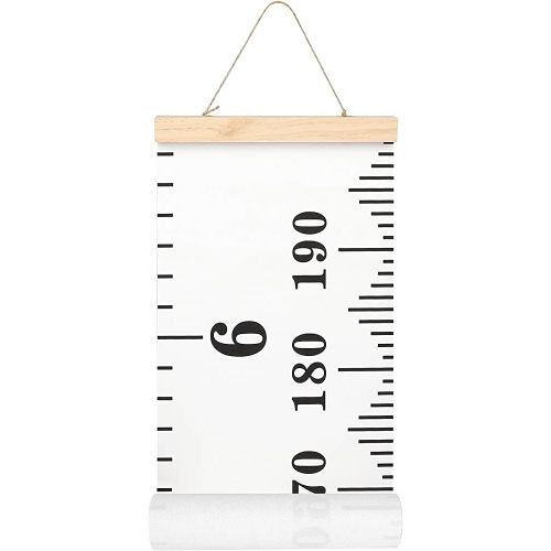 Mibote Baby Growth Height Chart Handing Ruler Wall Decor for Kids, Canvas Removable Height Growth Chart 79" x 7.9" (Black & White)