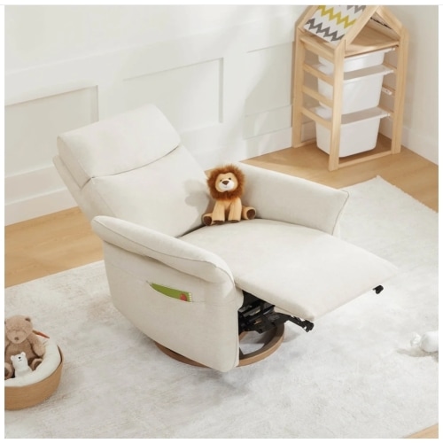 Linen Vinca Power Swivel Nursery Glider Recliner with Power Lumbar & Headrest