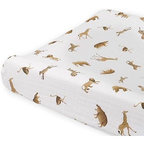 Little Unicorn Changing Pad Cover for Newborns & Infants | Soft & Breathable Muslin Fabric | Baby Diaper Changing Table Pad Cover (Animal Crackers)