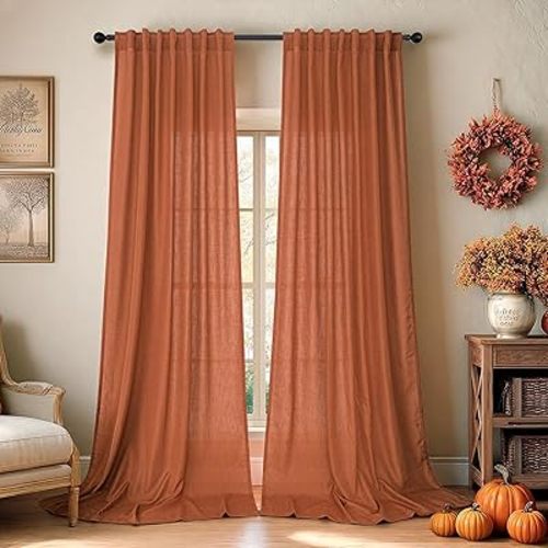 Burnt Orange Curtains for Living Room 2 Panels Set 84 Inches Long Back Tab Pocket Boho Window Drapes Ceiling to Floor Length Curtains for Bedroom Door Vertical Blinds Home Office Decor 84 Inch Length