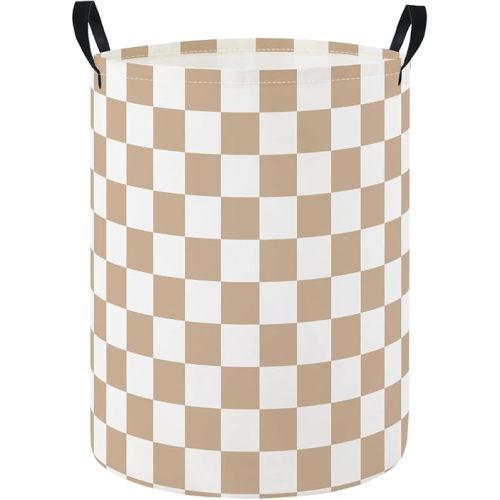 Baby Laundry Hamper Basket Baby Hamper for Nursery Boy and Girl Cute Storage Bin Organizer Boho Room Decor(Brown Checkered)