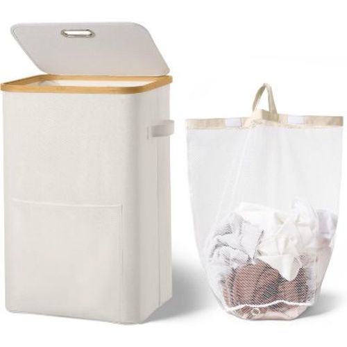 Laundry Basket with Lid,Collapsible Clothes Hampers for Laundry with Handles and Removable Inner Bag,Large Hamper