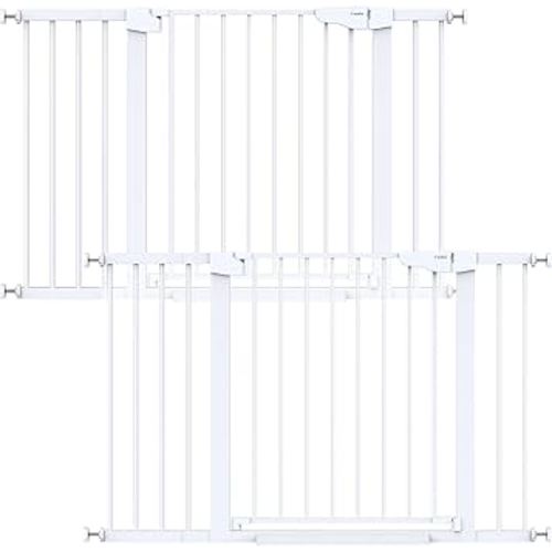 Cumbor 2 Pack 29.7"-48" Baby Gate for Stairs, Mom's Choice Awards Winner-Dog Gate for Doorways, Pressure Mounted Auto-Close Pet Gates for Dogs Indoor, Safety Child Gate with Easy Walk Thru Door,White