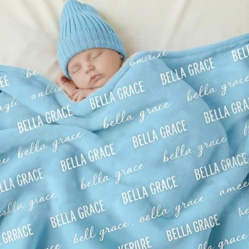 Ships Next Day, Personalized Baby Blanket with Name - Custom Newborn Hospital Swaddle Blanket, Super Soft Plush Flannel Baby Gift for Birth Announcement Shower Easter Gifts for Toddler Kids