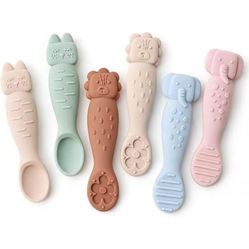 Baby Spoons Set 6 Pack Silicone Baby Pre Spoons for Infants, BPA Free Soft Tip Infant Spoon Baby Led Weaning Spoon for Self Feeding Teething Spoon Toddler Feeding Utensils ROCCED