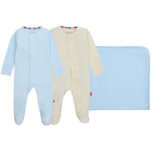 magnetic me Goodnight Baby Gift Set | Magnetic Footie Pajamas & Blanket | Baby Shower Gift for Newborns, Sky Blue Pointelle, 0-3M