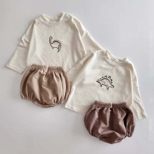 Baby Dino Print Top and Bloomer Shorts Set (6-18m) - 2 Color