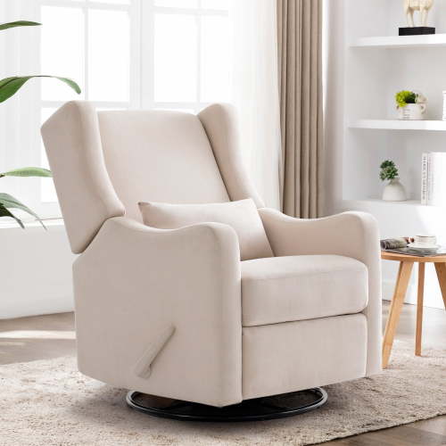 360° Swivel Rocker Recliner Chair, Glider Rocker Recliners, Rocking Chairs Nursery, Chenille Chair with High Back, Deep Seat, for Living Room, Bedroom, Beige