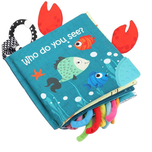 Fish Baby Books Toys, Touch Feel Cloth Crinkle Books for Babies,Baby Infant Toys 0-6, 6-12,12-18 Months,Early Learning Education, Christmas Shower Baby Gifts for Boys Girls,Teething,Mirror,Shark Ocean