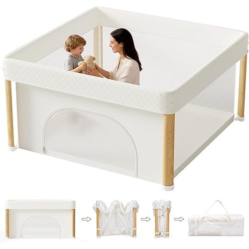 Foldable Baby Playpen, 51x51 Foldable Play Pen for Babies and Toddlers, Portable Playpen Indoor Outdoor, Kids Safety Area Travel Play Yard with Storage Bag White