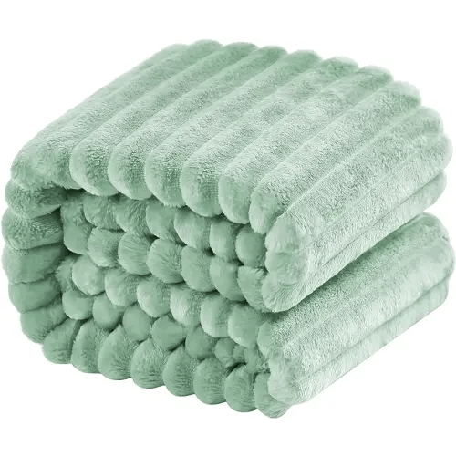NTBAY Flannel Fuzzy Toddler Blanket, Fluffy Warm and Lightweight Reversible Stripes Design Baby Plush Blanket, 30x40 Inches, Mint