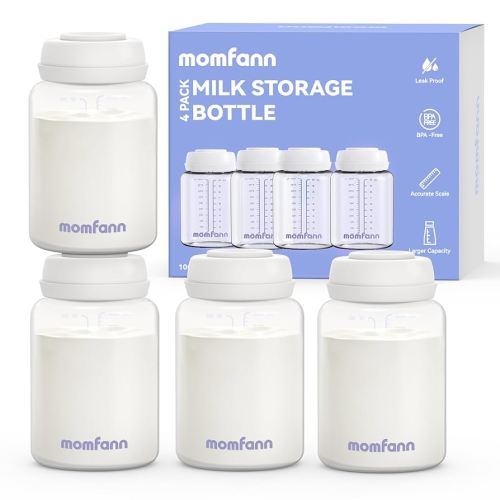 Breastmilk Storage Bottle 4 Pack, 10oz Milk Storage Bottle – Wide-Neck Fit for Most Nipples, Leak-Proof, BPA-Free, for Fridge & Travel