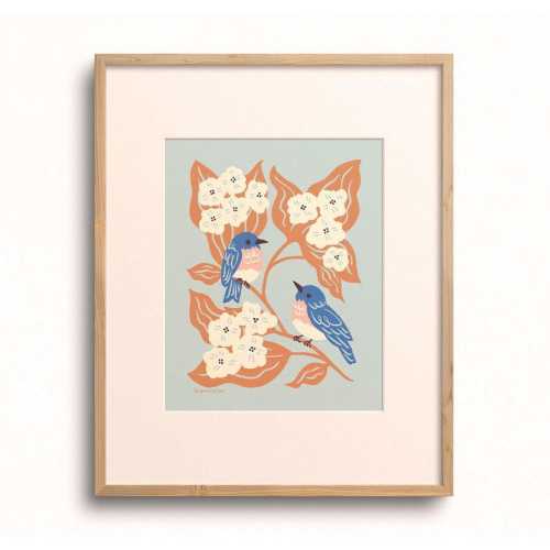 Bluebirds & Hydrangea Art Print
