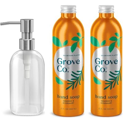 Grove Co. Gel Hand Soap (24oz)+ Glass Dispenser, Orange & Rosemary