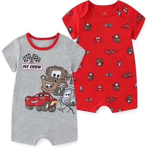 Disney Cars Lightning McQueen Tow Mater Baby Boys 2 Pack Romper for Infants