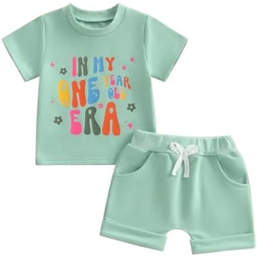 Baby Girl First Birthday Outfit In My One Year Old Era T-Shirt Shorts Set