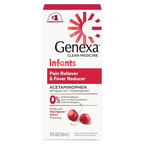 Genexa Infants' Clean Acetaminophen | Pediatrician Preferred Ingredients | Pain Reliever & Fever Reducer for Babies| Dye Free, 0% Artificial Additives | Delicious Organic Cherry Flavor, 2 fl oz