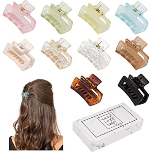 Small Tiny Claw Hair Clips for Women Girls for Thin/Medium Thick Hair, 1.5 Inch Mini Hair Jaw Clips Matte Rectangle Nonslip Clip with Gift Box (Matte+shiny color series)