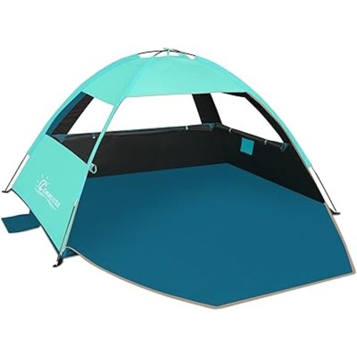 COMMOUDS Beach Tent Sun Shade for 3/4-5/6-7/8-10 Person, UPF 50+ Beach Sun Shelter Canopy Tent, Lightweight, Easy Set Up and Carry