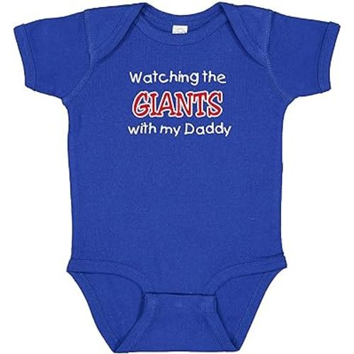 Curiositees Football Fan Watching the Giants with My Daddy Baby Boy's Bodysuit Outfit - Royal