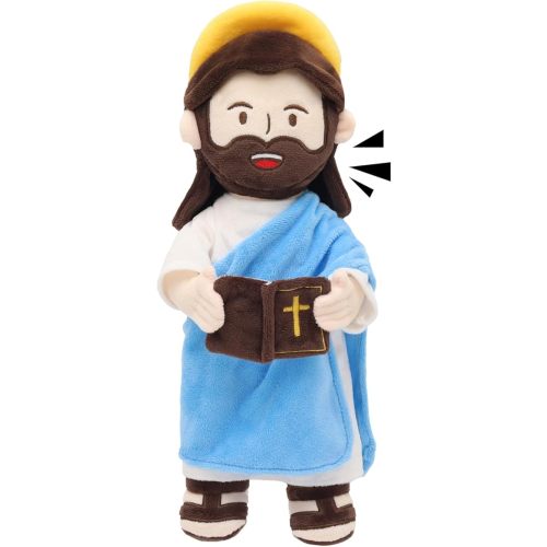 Jesus Plush Talking Doll with Halo,Speak 20 Bible Verses & 20 Songs,13.4" Interactive Hymn Stuffed Plushie Perfect Religious Gift for Kids Sunday School & Easter Celebrations