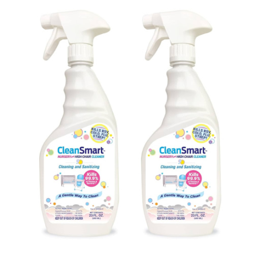CleanSmart Nursery & High Chair Cleaner, 23 Ounce Bottle (Pack of 2), Hypochlorous Naturally Kills 99.9% of Viruses like RSV & Flu with Zero Residue